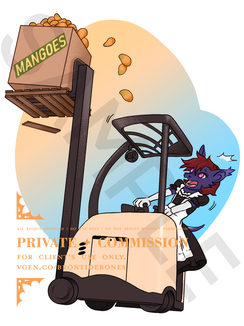 Sticker Commission for "D" A custom sticker featuring the client's bat character in a maid outfit on a forklift.