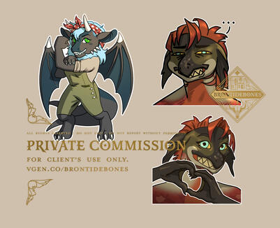 Sticker &amp; Chibi Commission for "N" Two stickers of the client's salmon-dragon character, and a chibi of their ice dragon in a Rosie the Riveter pose!